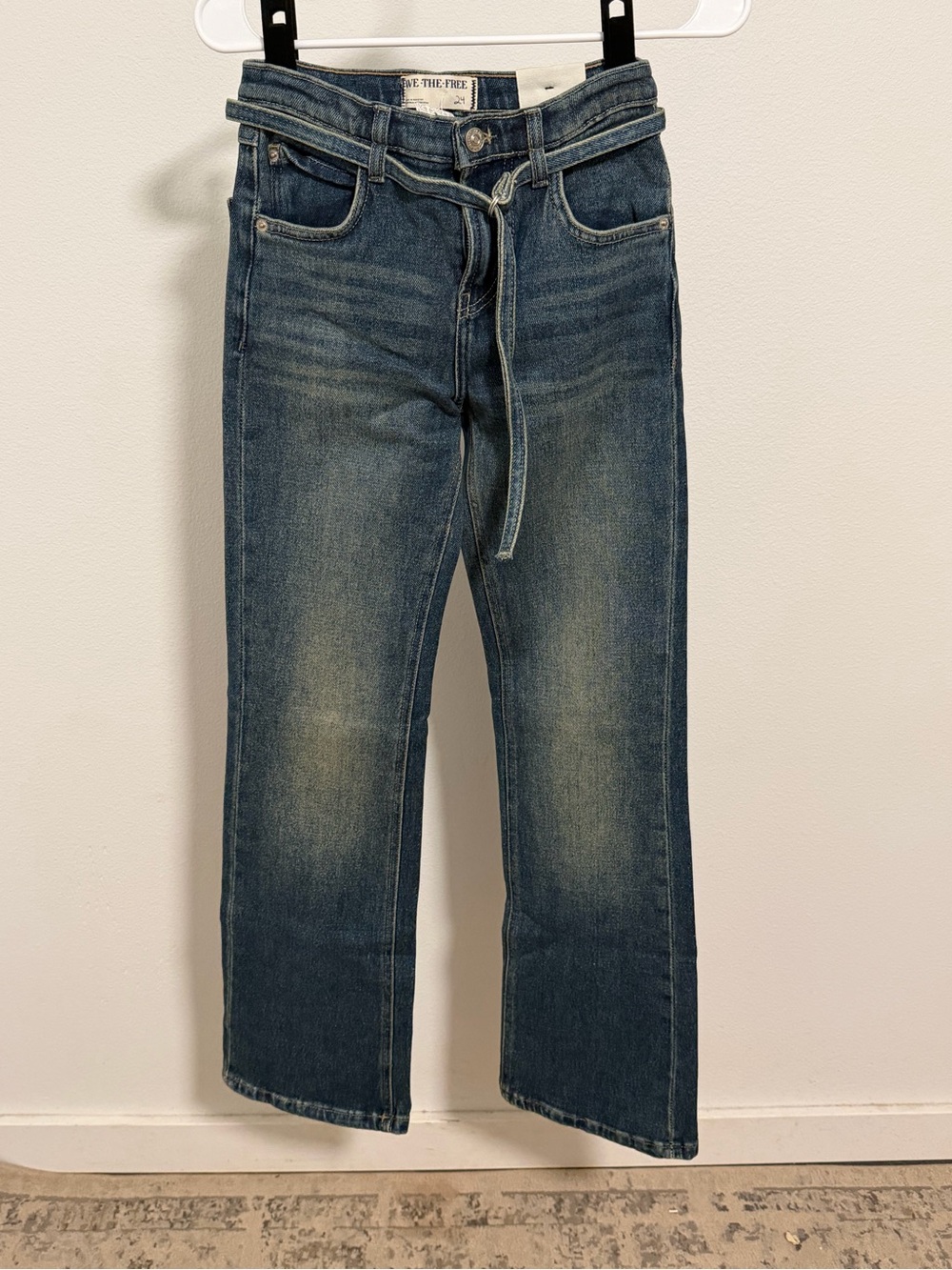 Free People Indigo Bootcut Jeans with Tie Waist